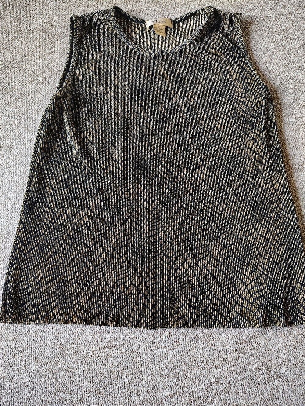 Vintage Plisse Women's M Sleeveless Scoop Knit Stretch Tank